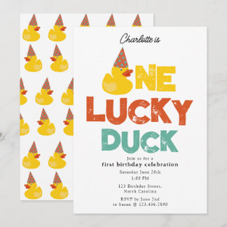 One Lucky Duck Invite 1st  First Birthday Cute Einladung