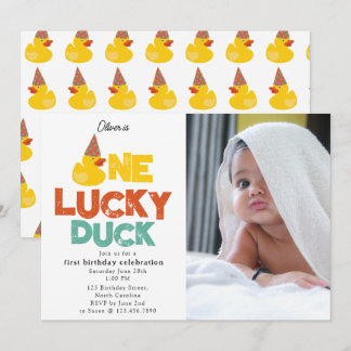 One Lucky Duck Invite 1st  First Birthday Photo Einladung