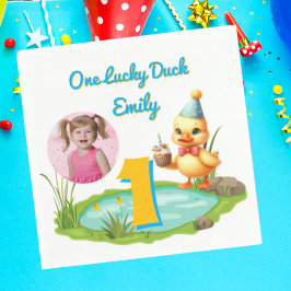 One Lucky Duck Kids 1st Birthday Photo Serviette