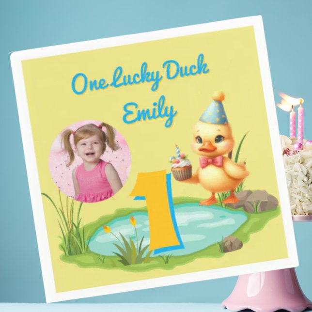One Lucky Duck Kids 1st Birthday Photo Serviette (Von Creator hochgeladen)