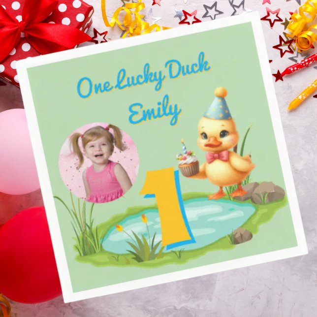 One Lucky Duck Kids 1st Birthday Photo Serviette (Von Creator hochgeladen)