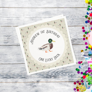 One Lucky Duck Mallard 1. Geburtstag Serviette