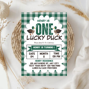 One Lucky Duck Watercolor Jungen 1. Geburtstagsfei Einladung