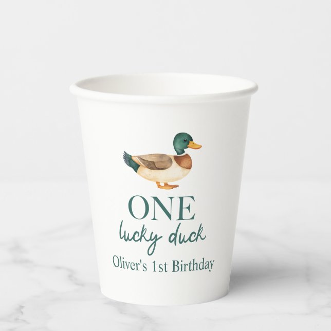 One Lucky Duck zum ersten Geburtstag Pappbecher (Vorderseite)
