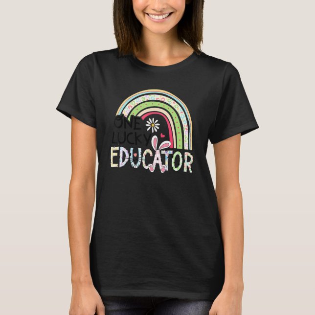 One Lucky Educator Happy Osterlehrer Bunny Rain T-Shirt (Vorderseite)