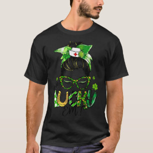 One Lucky Emt Messy Bun Kleeblatts St Patrick S Da T-Shirt