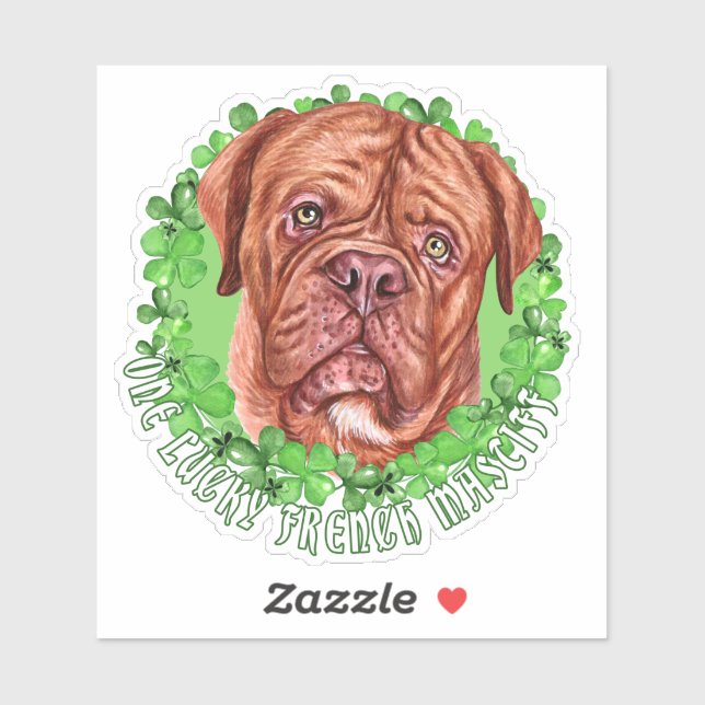 One Lucky French Mastiff Funny St Patrick Dog Aufkleber (Blatt)