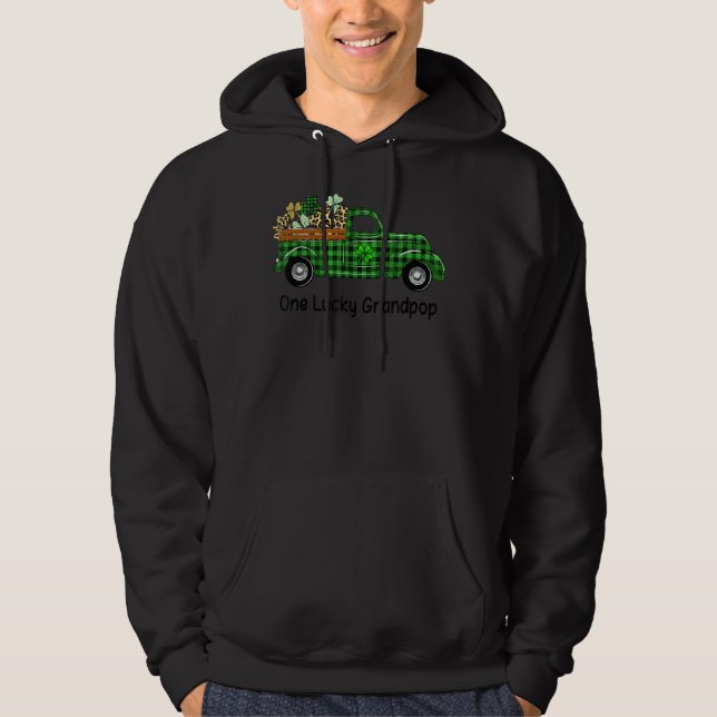 One Lucky Grandpop Green Kariert Truck Kleeblatts  Hoodie (Vorderseite)