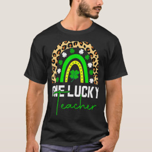 One Lucky Kinder Teacher Rainbow Leopard St Patric T-Shirt