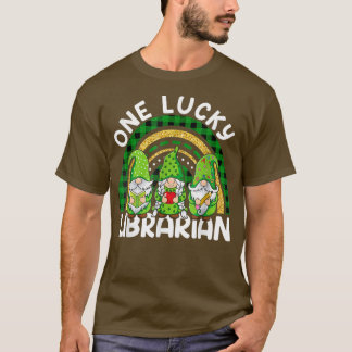 One Lucky Librarian Gnomes St Patricks Rainbow714 T-Shirt