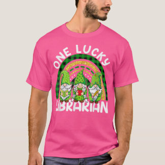 One Lucky Librarian Gnomes St Patricks Rainbow T-S T-Shirt