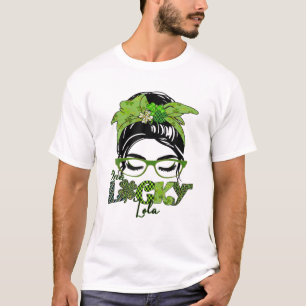 One Lucky Lola Grandma Messy Bun Kleeblatt St Patr T-Shirt