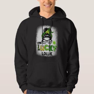 One Lucky Lollie Messy Bun Leopard St Patrick's Da Hoodie