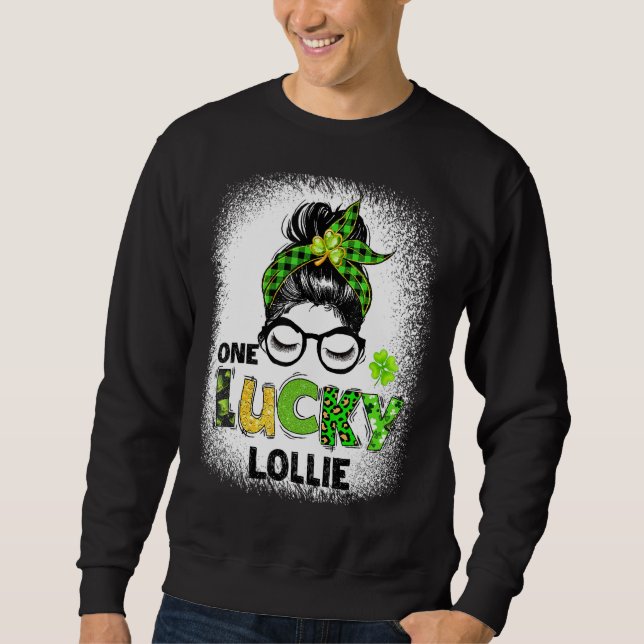 One Lucky Lollie Messy Bun Leopard St Patrick's Da Sweatshirt (Vorderseite)