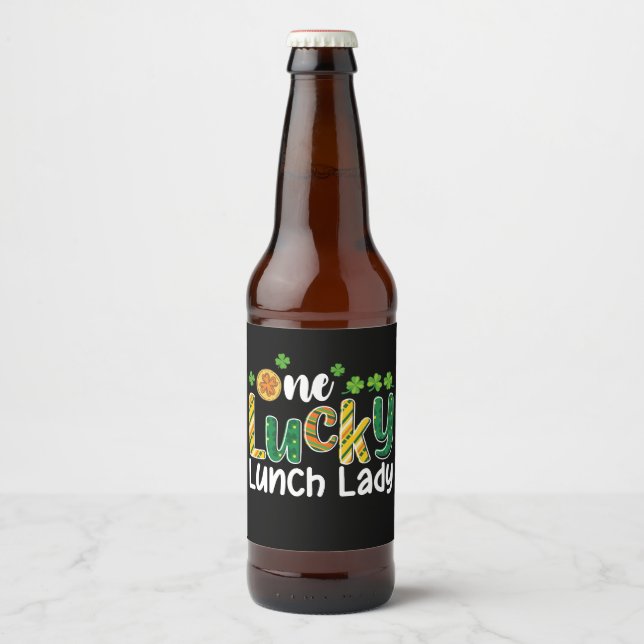 One Lucky Lunch Lady School St Patrick's Day Bierflaschenetikett (Vorderseite)