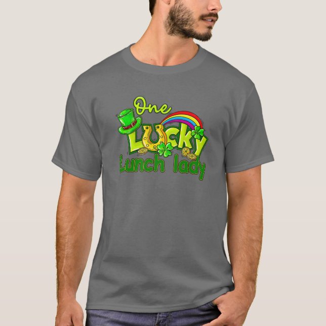 One Lucky Lunch Lady St Patricks Day Shamrock Cafe T-Shirt (Vorderseite)