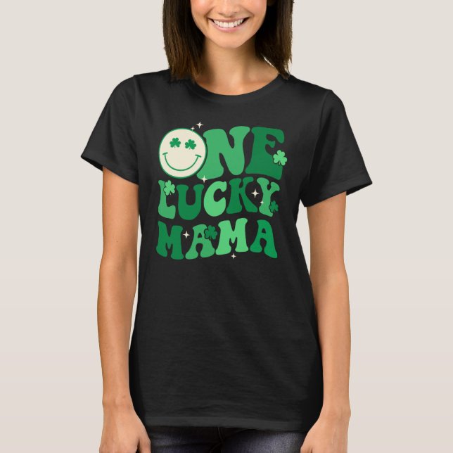 One Lucky Mama Groovy Happy St Patrick's Day Shamr T-Shirt (Vorderseite)