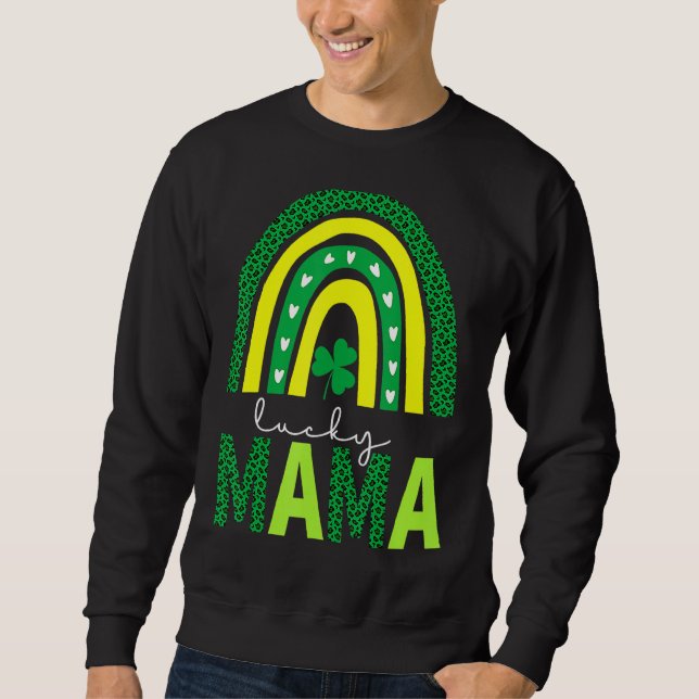 One Lucky Mama Leopard Print Rainbow St Patricku20 Sweatshirt (Vorderseite)