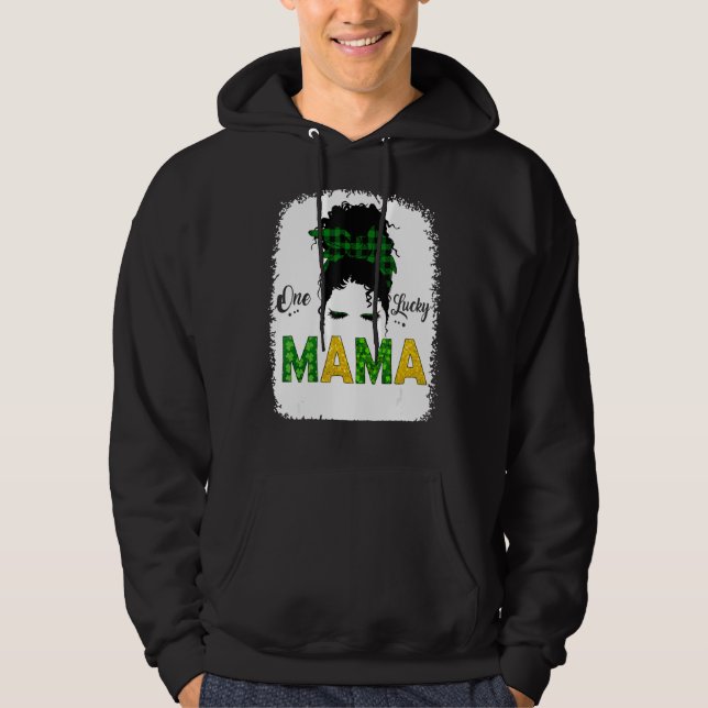One Lucky Mama Messy Bun Leopard St Patrick S Day Hoodie (Vorderseite)