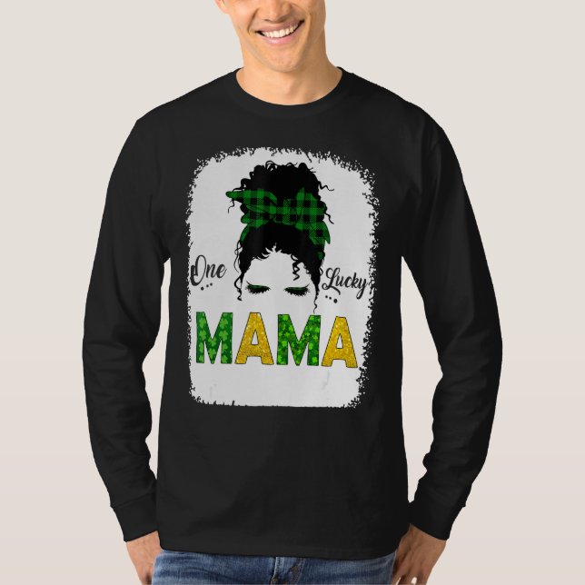 One Lucky Mama Messy Bun Leopard St Patrick S Day T-Shirt (Vorderseite)