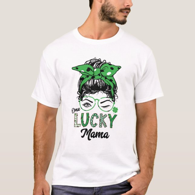 One Lucky Mama St Patricks Day Dot Pattern Messy B T-Shirt (Vorderseite)