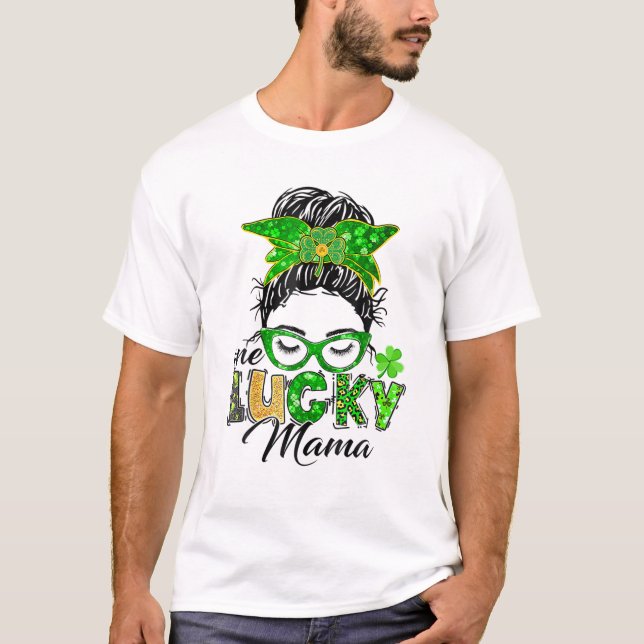 One Lucky Mama St Patricks Day Irish Kleeblatt Mes T-Shirt (Vorderseite)
