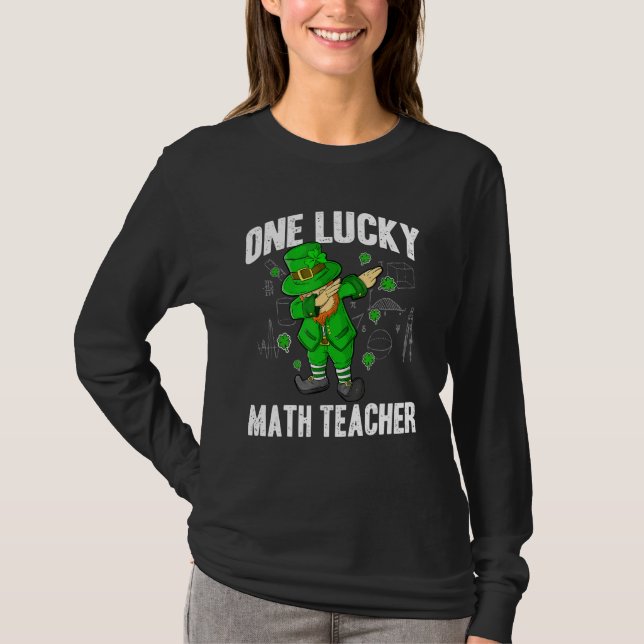 One Lucky Math Teacher St Patricks Day Dabbing Lep T-Shirt (Vorderseite)