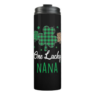 One Lucky Nana Leopard Kariertes Kleeblatt Patrick Thermosbecher