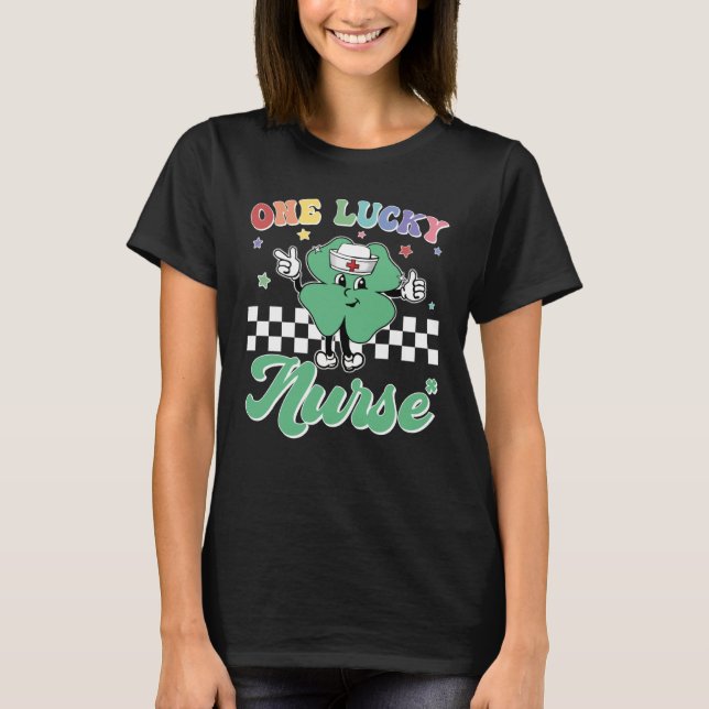 One Lucky Nurse ICU RN Retro Groovy Patrick's Day  T-Shirt (Vorderseite)