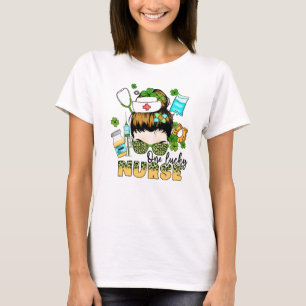One Lucky Nurse - Messy Bun - St. Patrick's Day T-Shirt