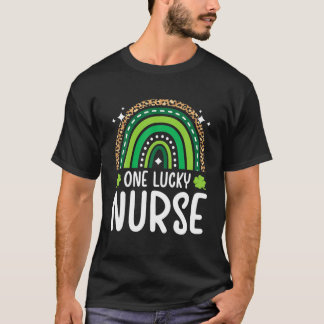 One Lucky Nurse Rainbow Leopard Nurse St Patrick's T-Shirt