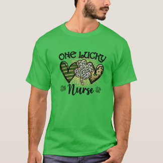 One Lucky Nurse St Patricks Day Leopard Kleeblatt  T-Shirt
