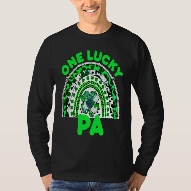 One Lucky Pa Good Luck Green Rainbow Shamrock Leop T-Shirt (Vorderseite)