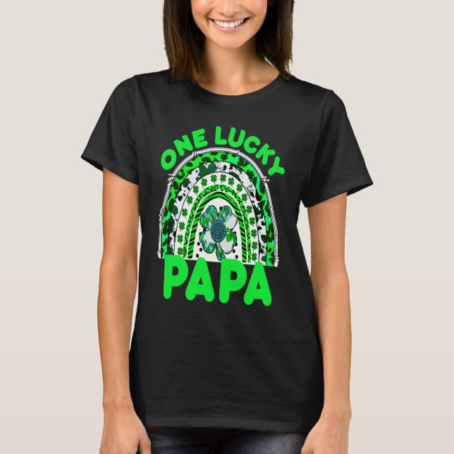 One Lucky Papa Good Luck Green Rainbow Shamrock Le T-Shirt (Vorderseite)