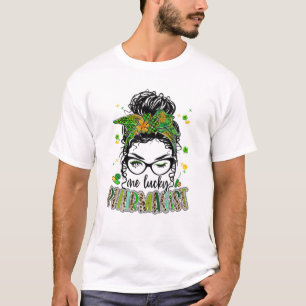 One Lucky Pharmacist Messy Bun Kleeblatt St Patric T-Shirt