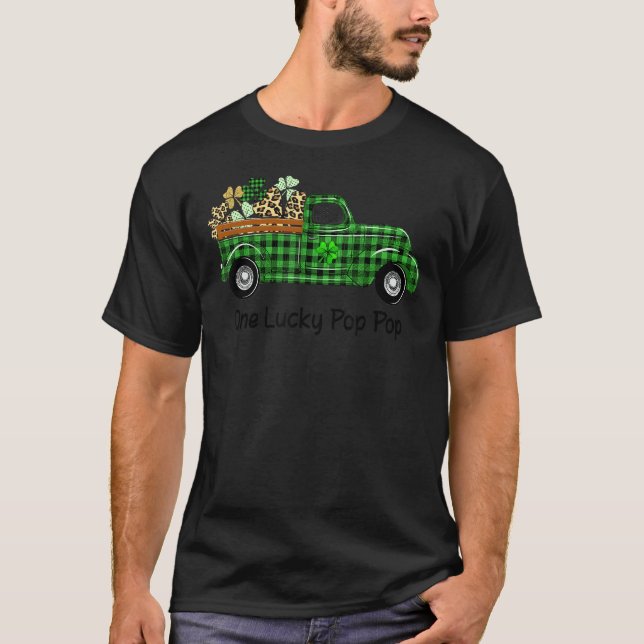 One Lucky Pop Pop Green Kariert Truck Kleeblatts P T-Shirt (Vorderseite)