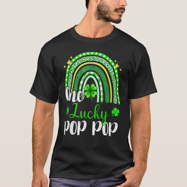 One Lucky Pop Pop Leopard Print Rainbow St Patrick T-Shirt (Vorderseite)