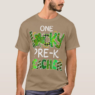 One Lucky Pre K Teacher Kleeblatt Leopard Kariert  T-Shirt