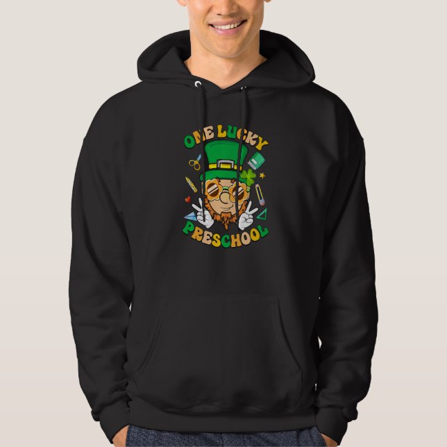One Lucky Preschool Teacher Groovy Patricks Day Sh Hoodie (Vorderseite)