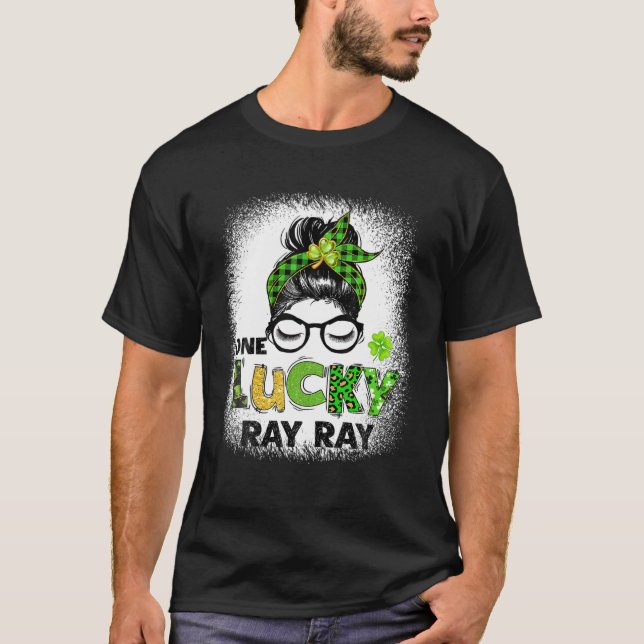 One Lucky Ray Messy Bun Leopard St Patrick's D T-Shirt (Vorderseite)