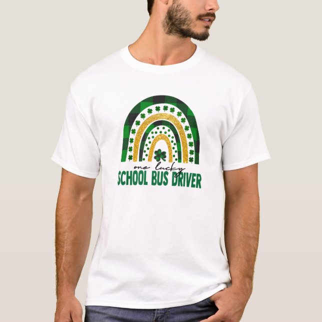 One Lucky School Bus Fahrer Rainbow St Patricks Da T-Shirt (Vorderseite)