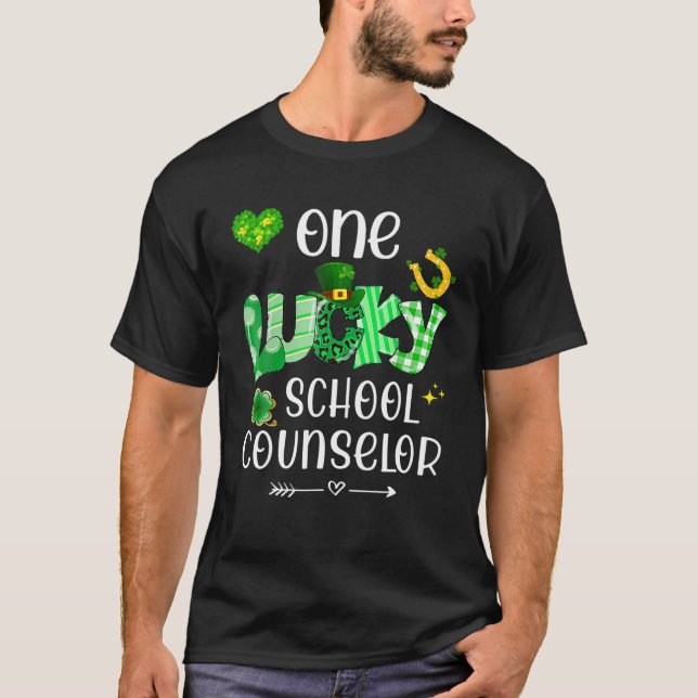 One Lucky School Counselor Shamrock Teacher St Pat T-Shirt (Vorderseite)