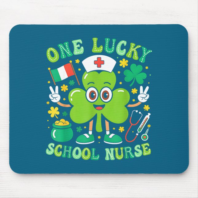 One Lucky School Nurse St Patrick's Day Shamrock I Mousepad (Vorne)