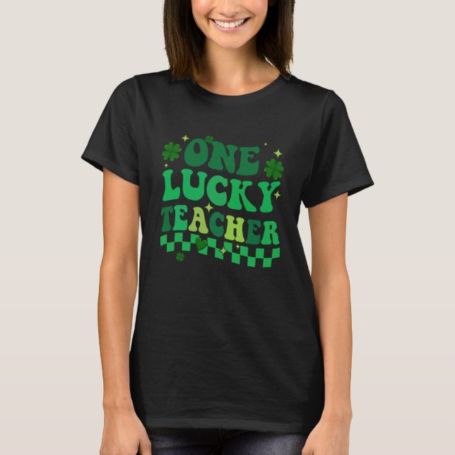 One Lucky Teacher Groovy Retro St Patrick's Day Bo T-Shirt (Vorderseite)
