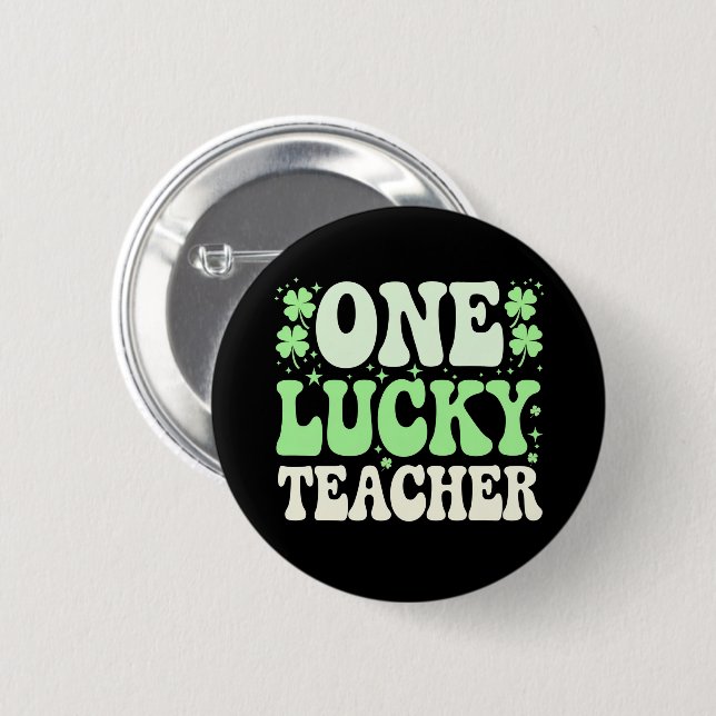 One Lucky Teacher Groovy Retro Teacher St Patricks Button (Vorne & Hinten)
