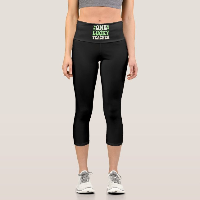One Lucky Teacher Groovy Retro Teacher St Patricks Capri Leggings (Vorderseite)