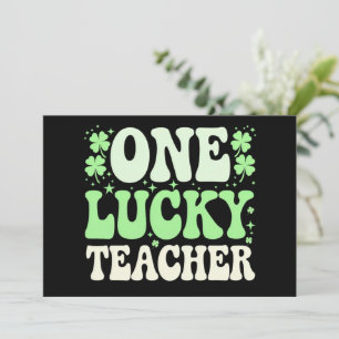 One Lucky Teacher Groovy Retro Teacher St Patricks Einladung