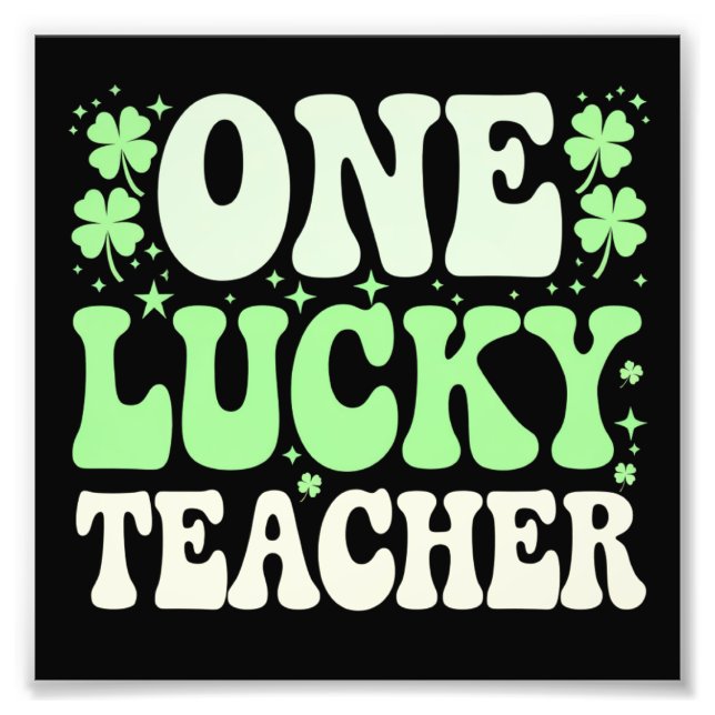One Lucky Teacher Groovy Retro Teacher St Patricks Fotodruck (Vorne)