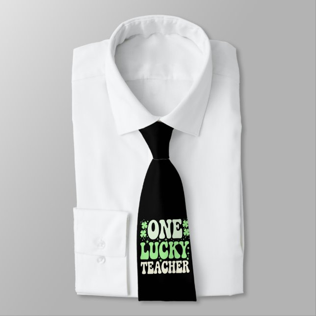 One Lucky Teacher Groovy Retro Teacher St Patricks Krawatte (Gebunden)