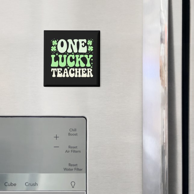 One Lucky Teacher Groovy Retro Teacher St Patricks Magnet (In Situ (Kühlschrank))